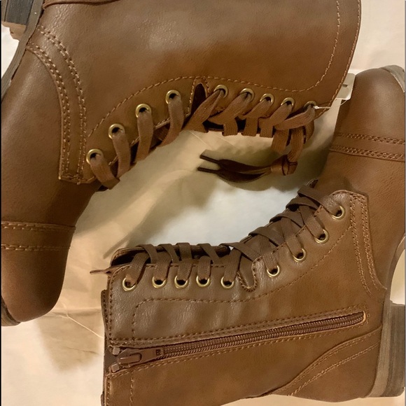 Women's Brown Lace Up Side Zipper Boot Cognac New - Picture 8 of 12